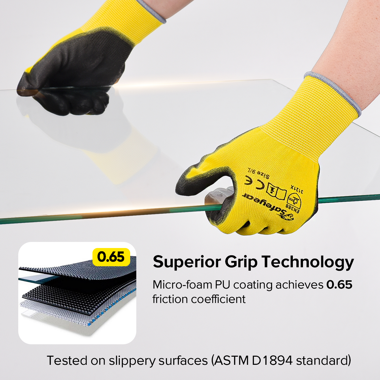 PU Coated Heavy Duty Work Gloves PN8003 Yellow