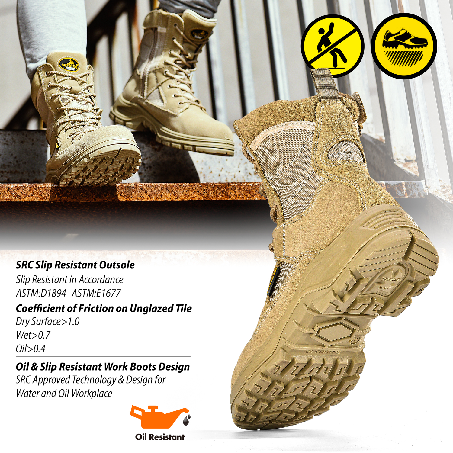 Combat Safety Work Boots H-9438 Beige