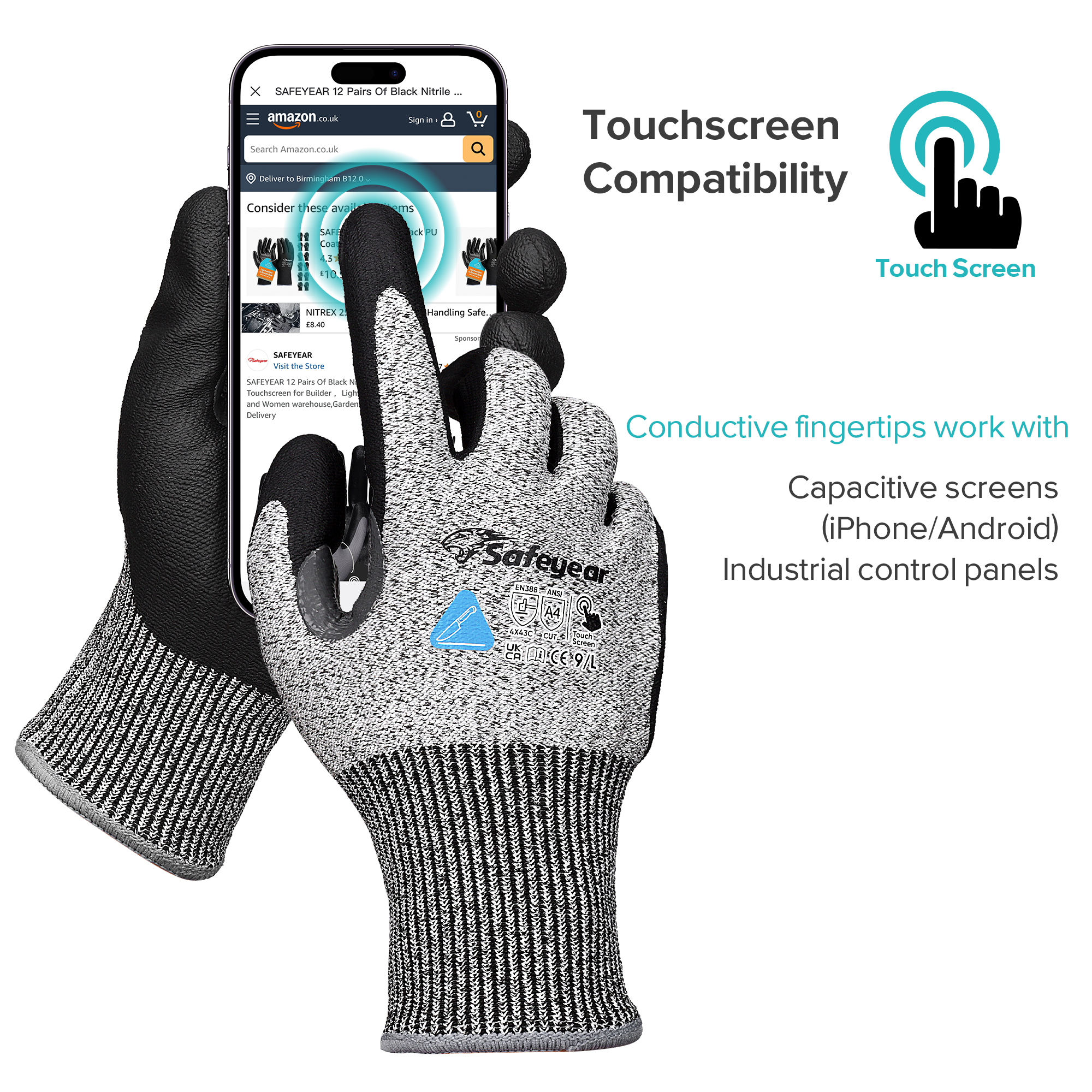 Construction Work Gloves Cut Resistant Safety Work Gloves PD8045 Black