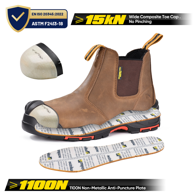 Mens Leather Safety Chelsea Composite Toe Slip On Ankle Dealer Boots M-8025NB OC