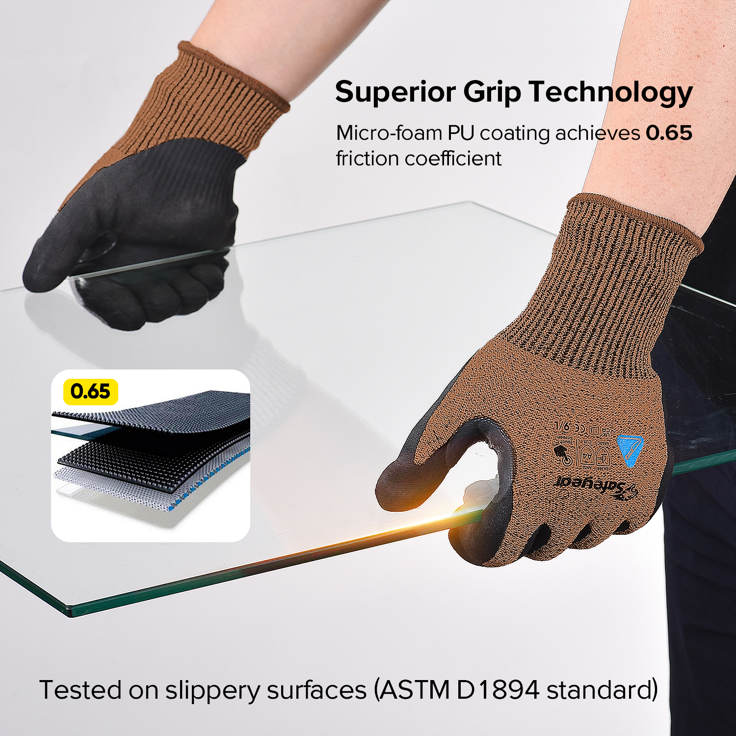 Construction Work Gloves Cut Resistant Safety Work Gloves PD8045 Brown