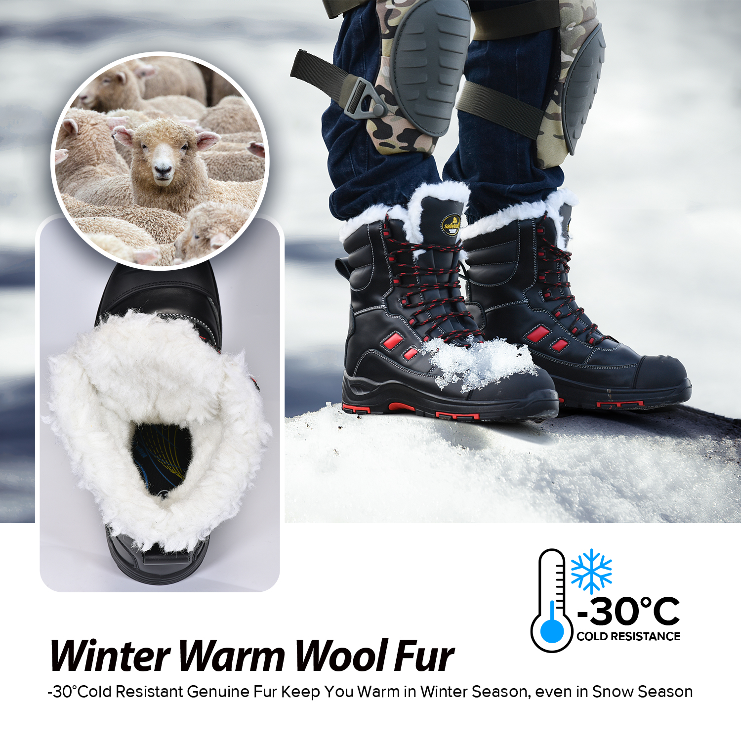 Ready Stock Warm Fur Winter Work Boots H-9550