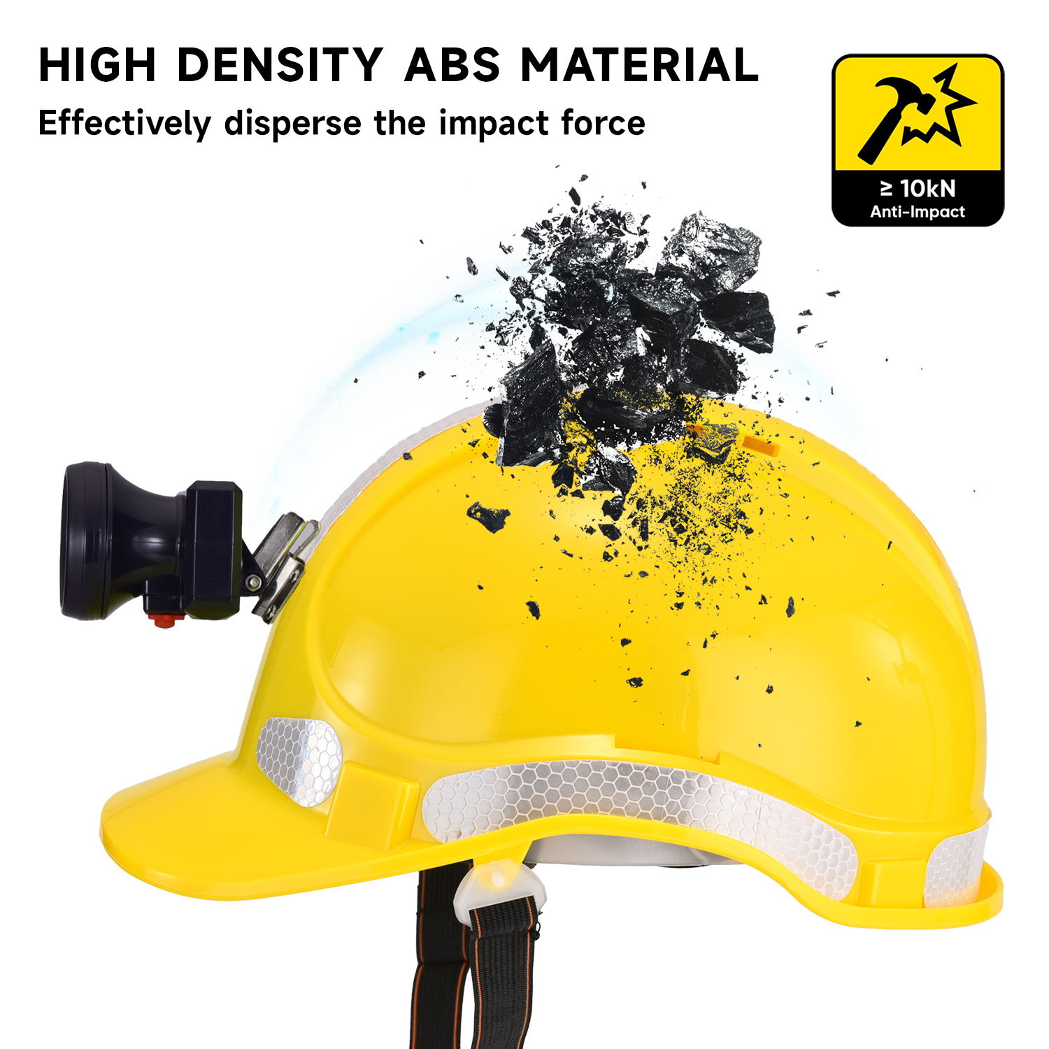Mining & Underground Safety Helmet with Headlamp and Reflective Strips