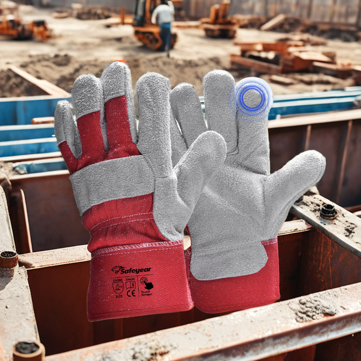  Leather Safety Gloves Working Mechanic Gloves Leather FL-1015 Red