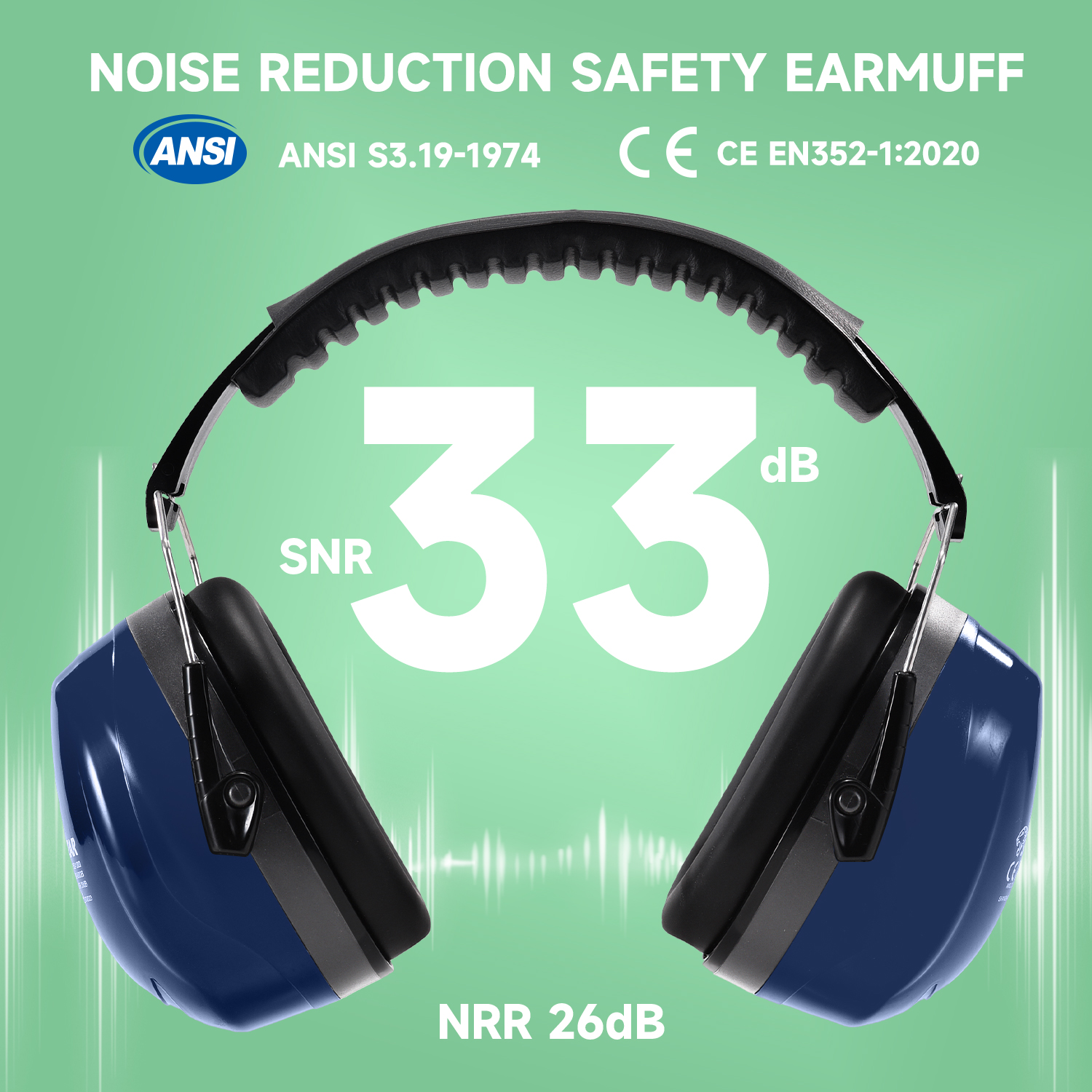Foldable ABS Hearing Protective Ear Muffs EM-5002B Dark Blue