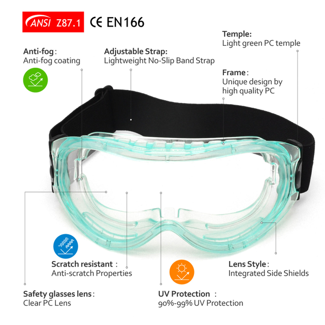 Light Weight Safety Goggles SG007 Green