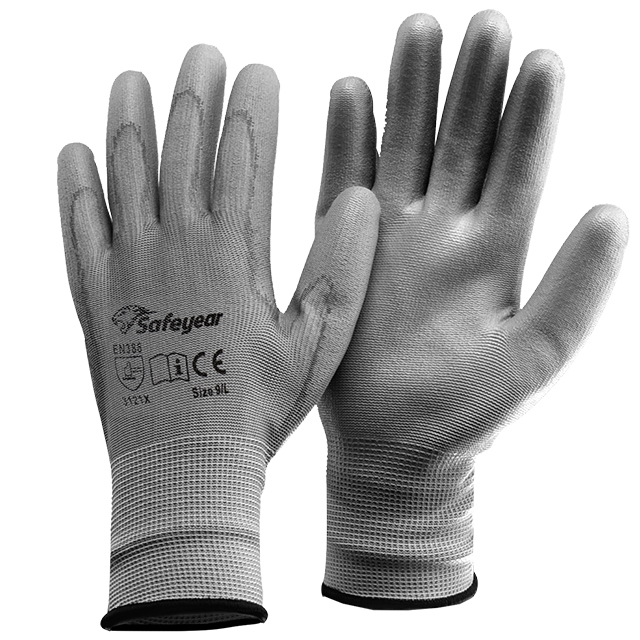PU Coated Industrial Work Gloves ZHXPU225B Grey