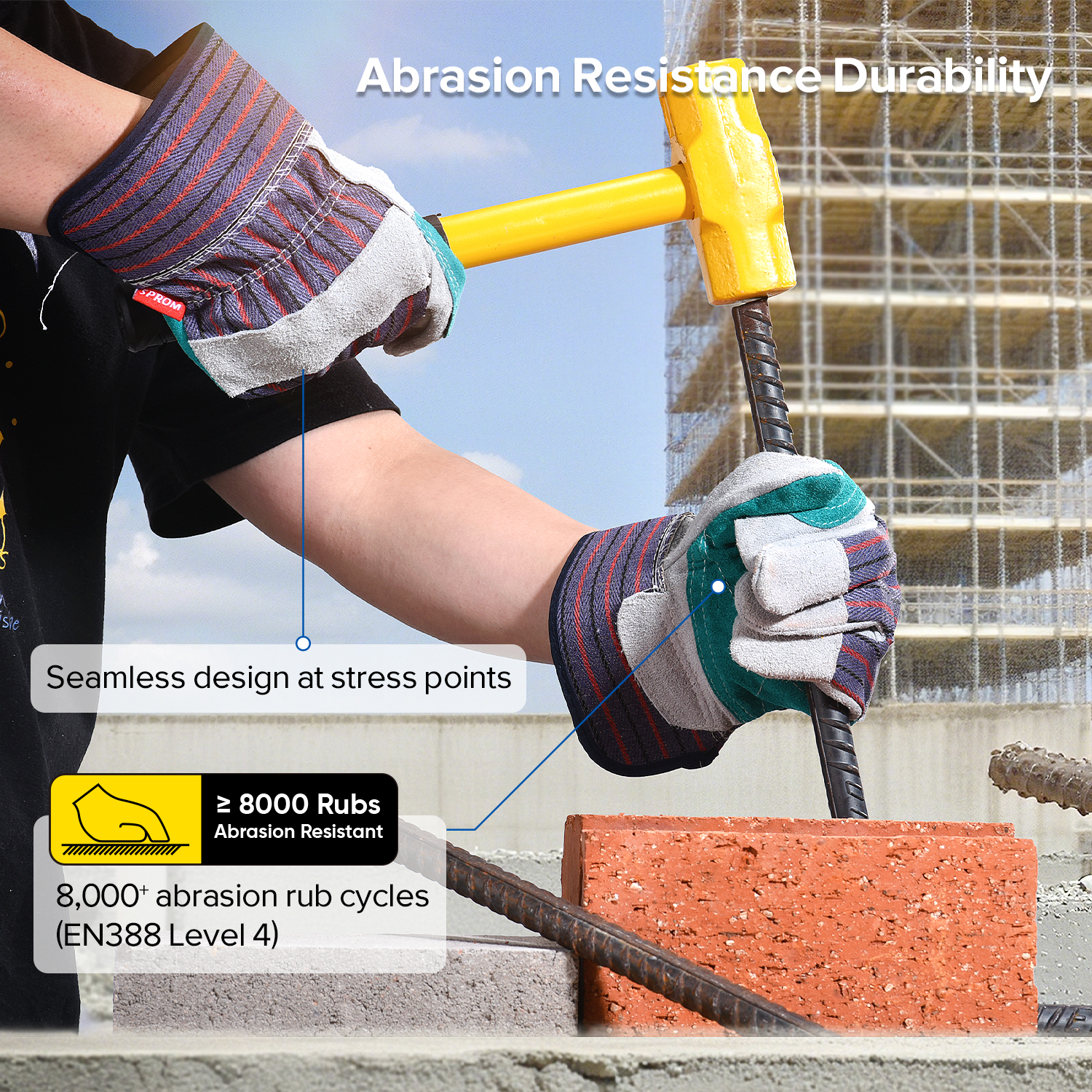 Anti-cut Glove with Cowhide Palm Leather Impact Gloves FL-1015 Blue