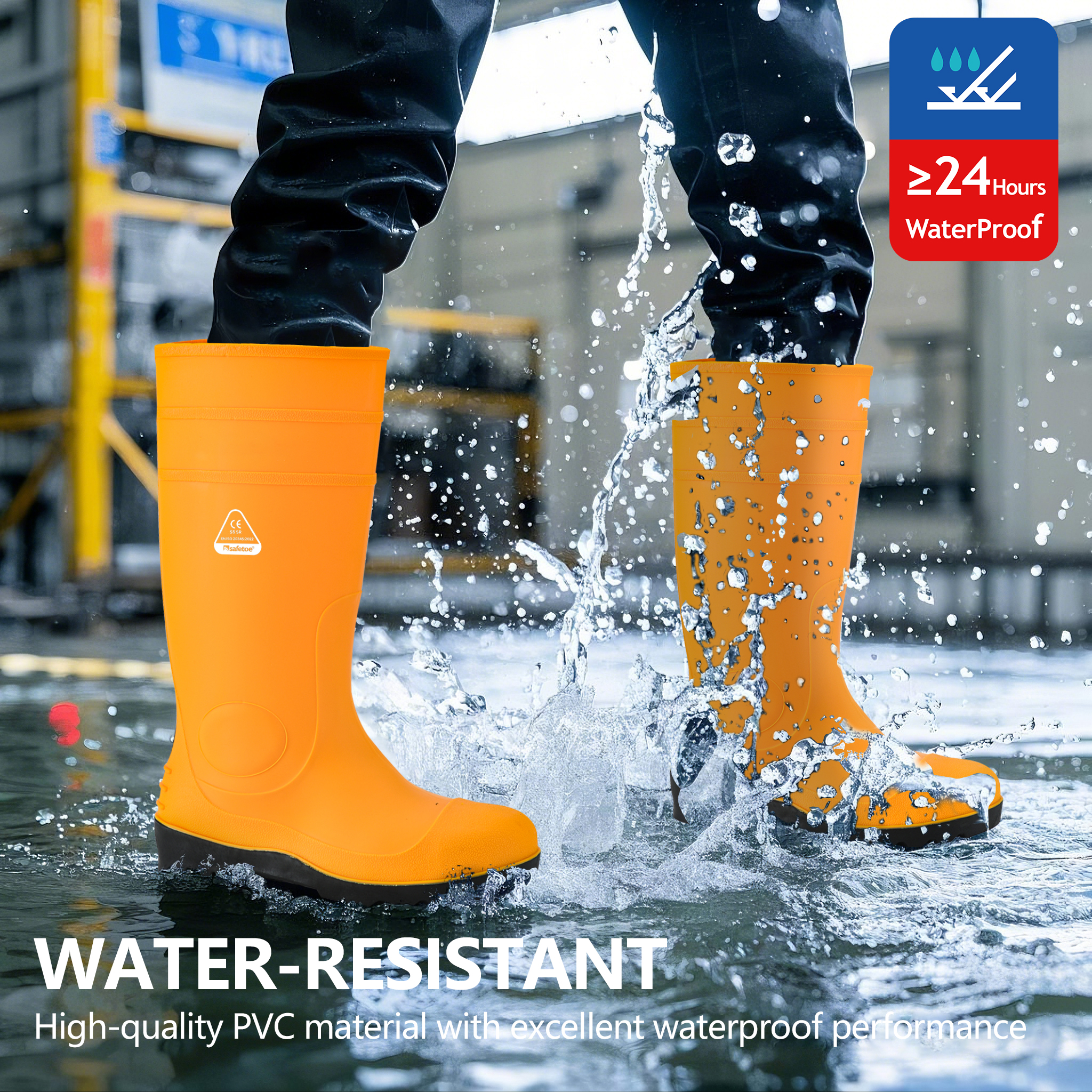 S5 Safety Wellington Boots With Steel – Waterproof PVC Boots W-6037 Yellow AquaPioneer