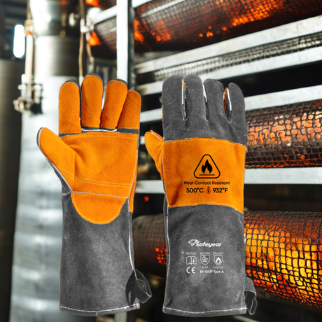  Suede Welder Glove Heat Resistant Laser Welding Gloves FL-1023 Grey & Yellow