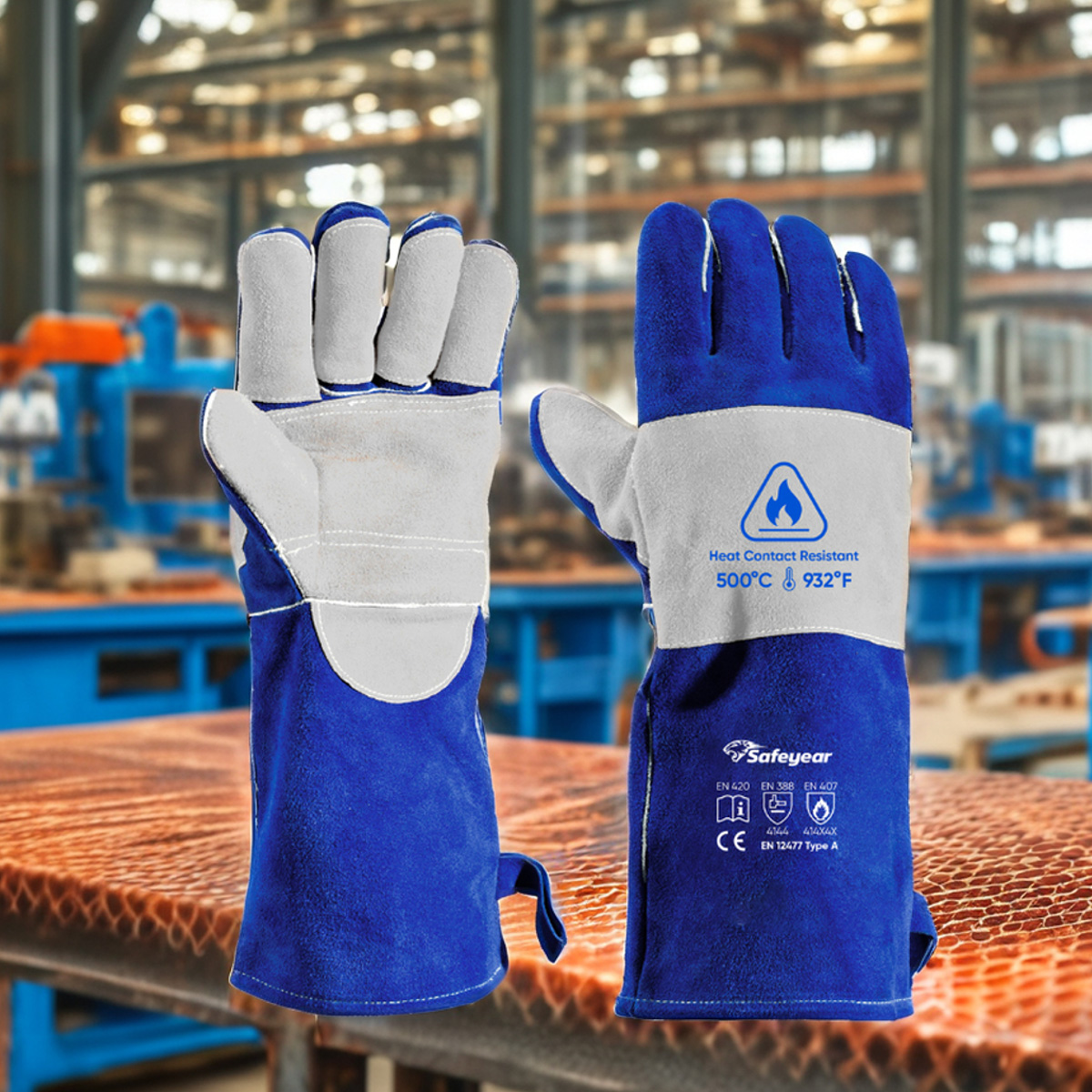 Arc Flash Protective Gloves Welding Gloves Leather Cowhide FL-1023 Blue & Grey