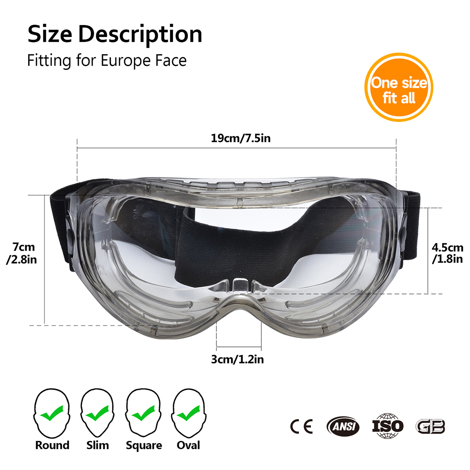 OTG Anti-Fog Safety Goggles with Adjustable Strap | ANSI Z87.1 & EN166