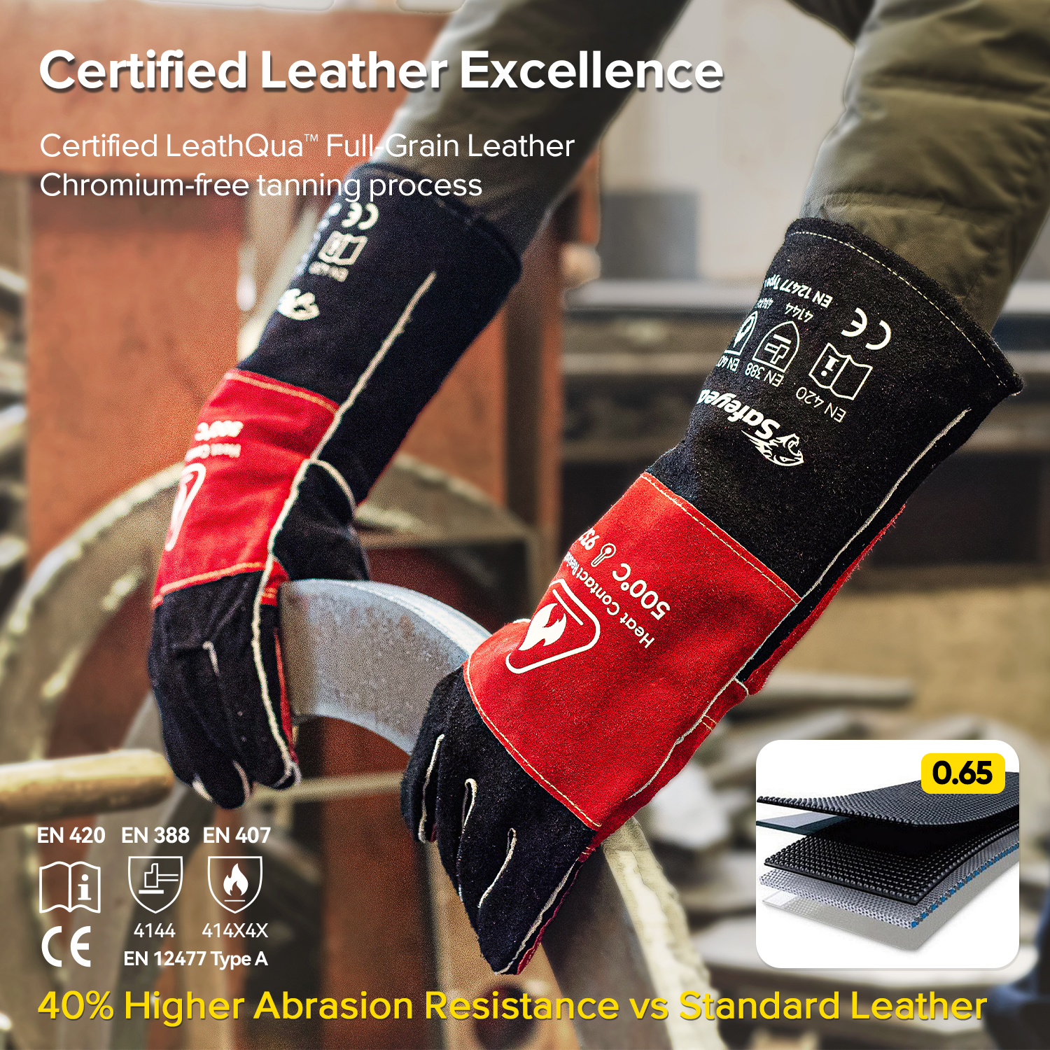 Leather Welding Gloves for MIG/TIG | Heat Protection (EN 407) FL-1023