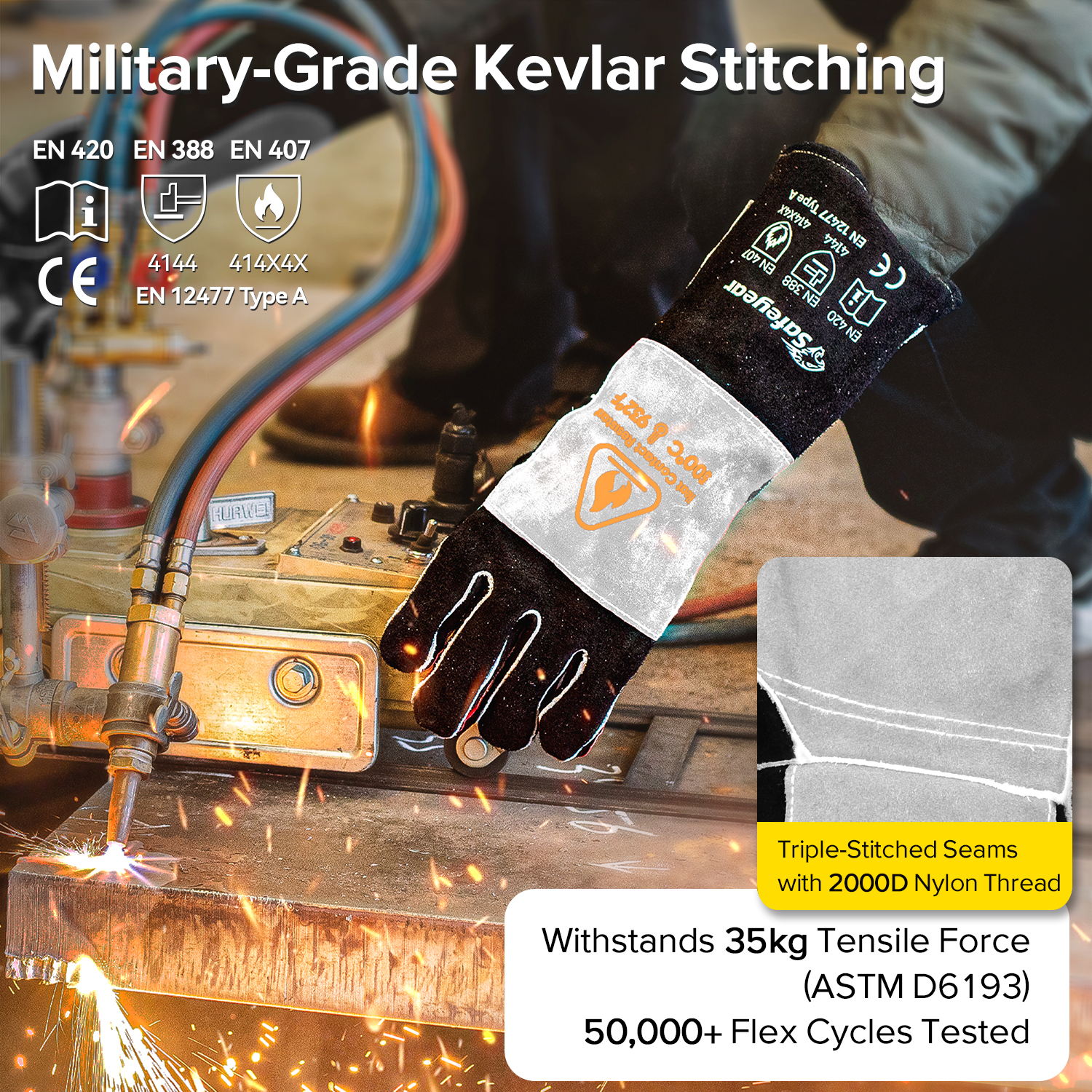 Leather Welding Gloves for MIG/TIG | Heat Protection (EN 407)