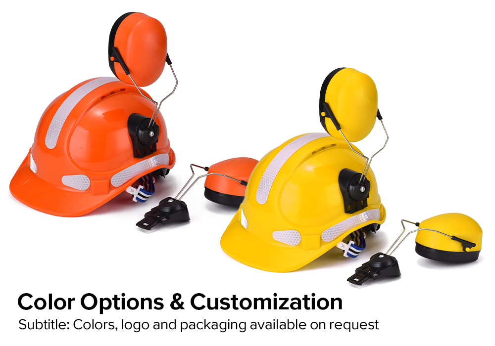  Vented Safety Helmet with Earmuffs Hearing Protection