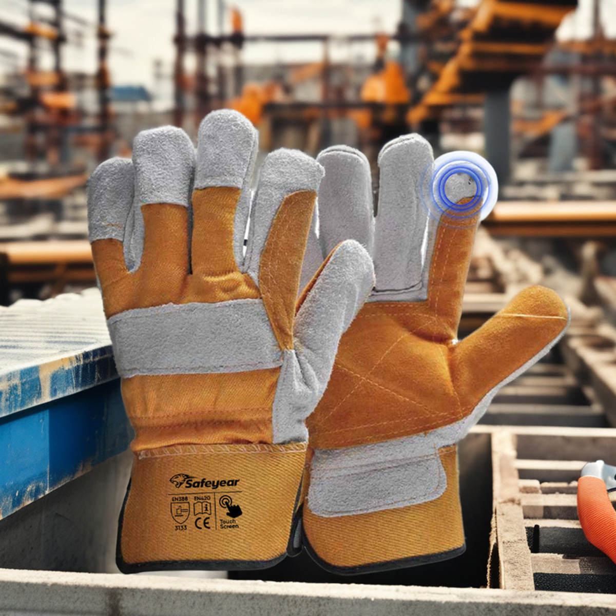 Working Leather Gloves Reinforced Leather Gloves Leather Impact Gloves Cut 5 FL-1015 Yellow