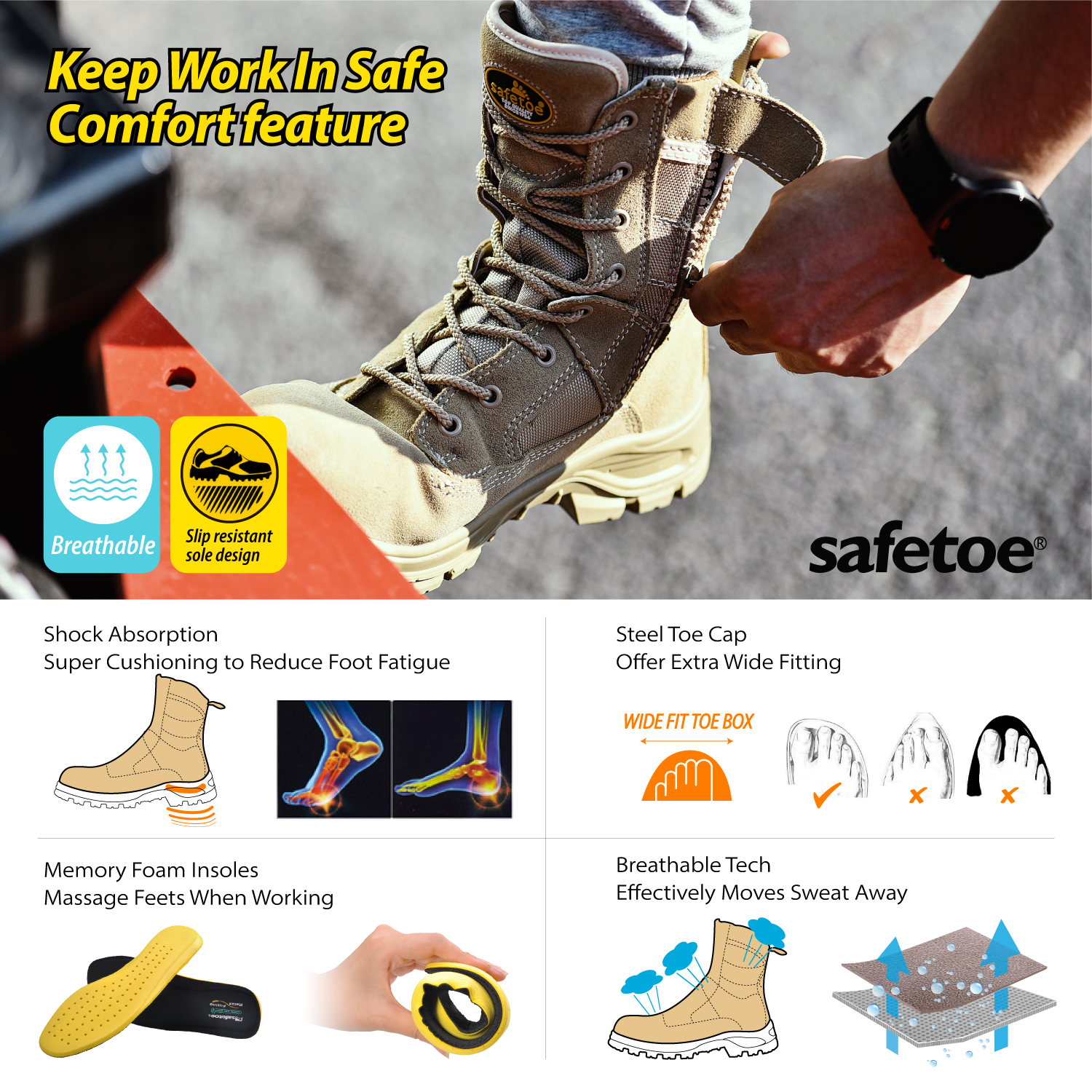 Combat Safety Work Boots H-9438 Beige