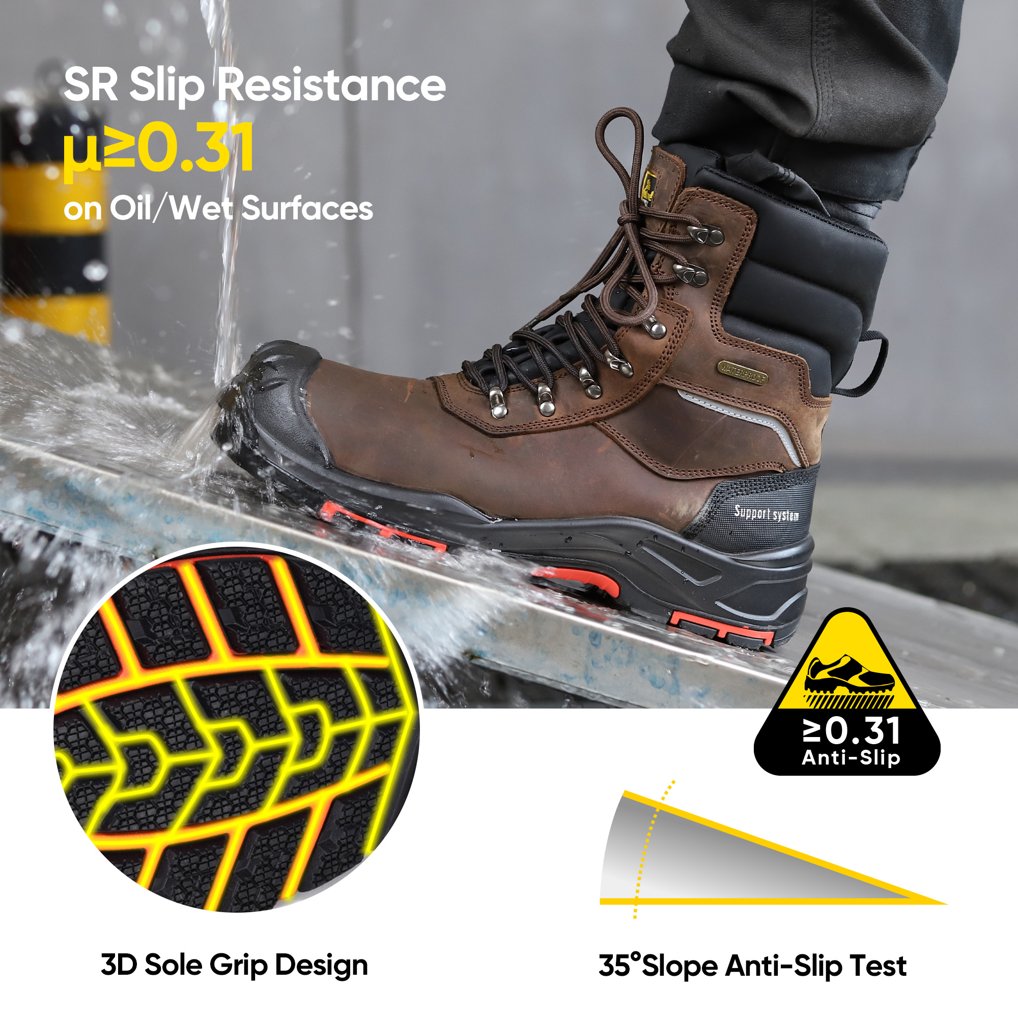 Mens Warm Safety Boots Oil Resistant Work Boots Waterproof H-9552