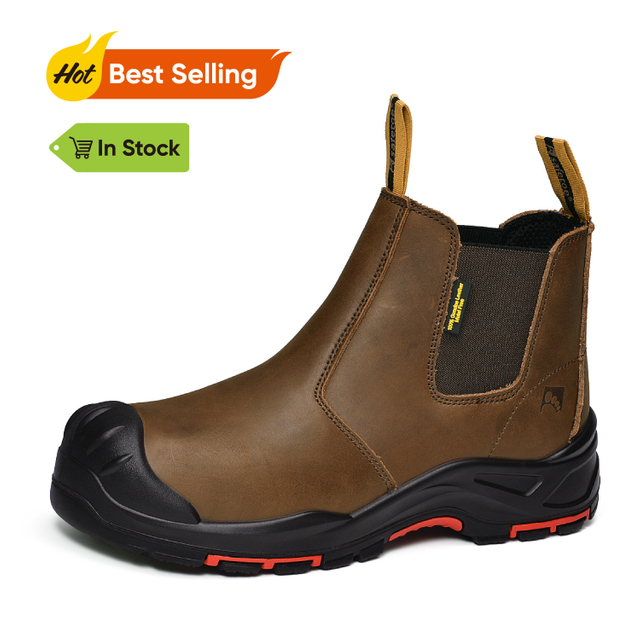 Ready Stock Mens Leather Safety Chelsea Composite Toe Slip On Ankle Dealer Boots M-8025NBO