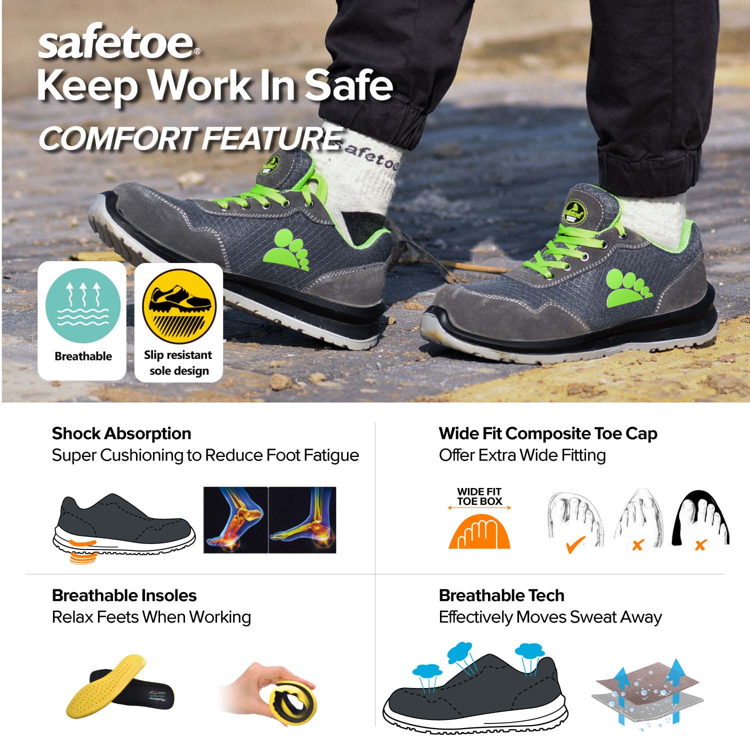 Metal Free Safety Shoes L-7328 Green