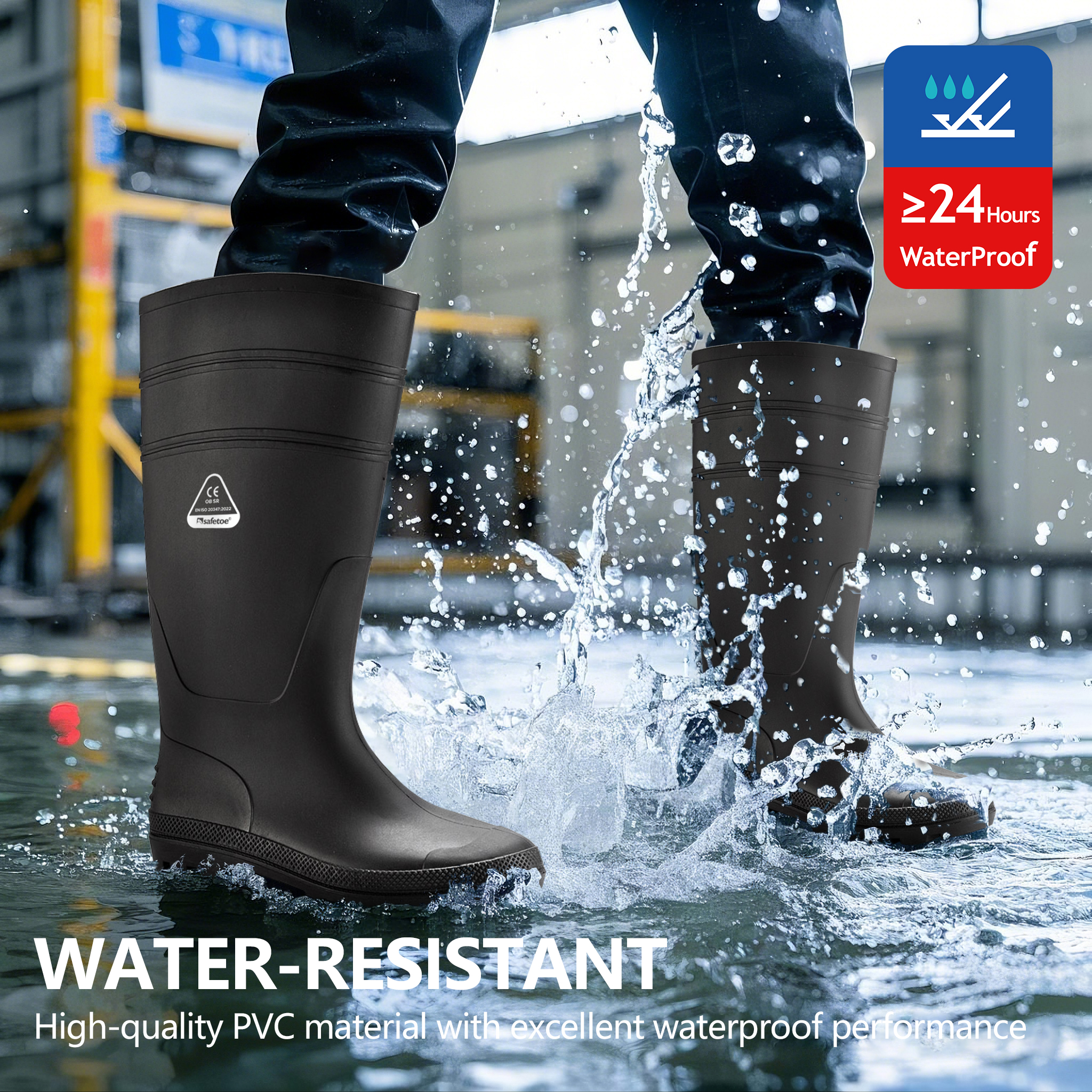 Occupational Wellington Boots – Waterproof PVC Work Rain Boots for Industrial & Warehouse Use