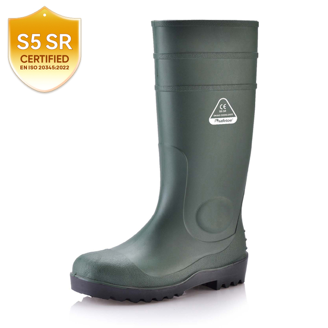 S5 Safety Wellington Boots with Steel Toe – Waterproof PVC Boots W-6037 Green AquaPioneer