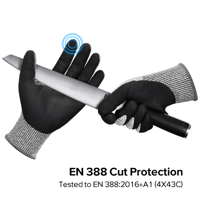 Construction Work Gloves Cut Resistant Safety Work Gloves PD8045 Black