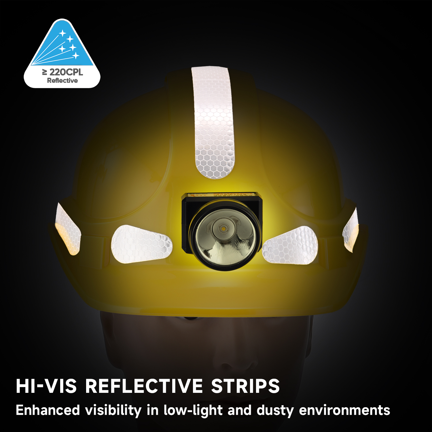 Mining & Underground Safety Helmet with Headlamp and Reflective Strips