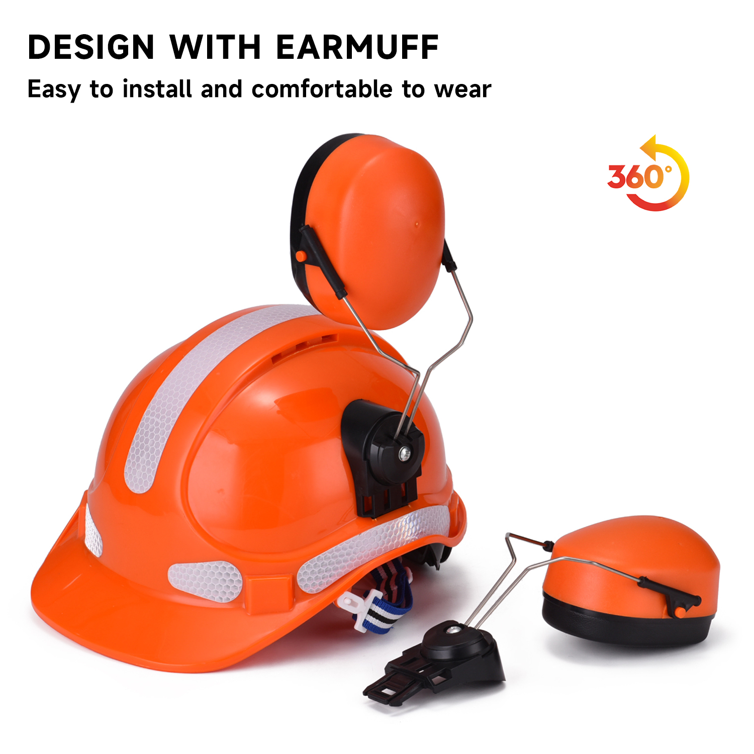  Vented Safety Helmet with Earmuffs Hearing Protection