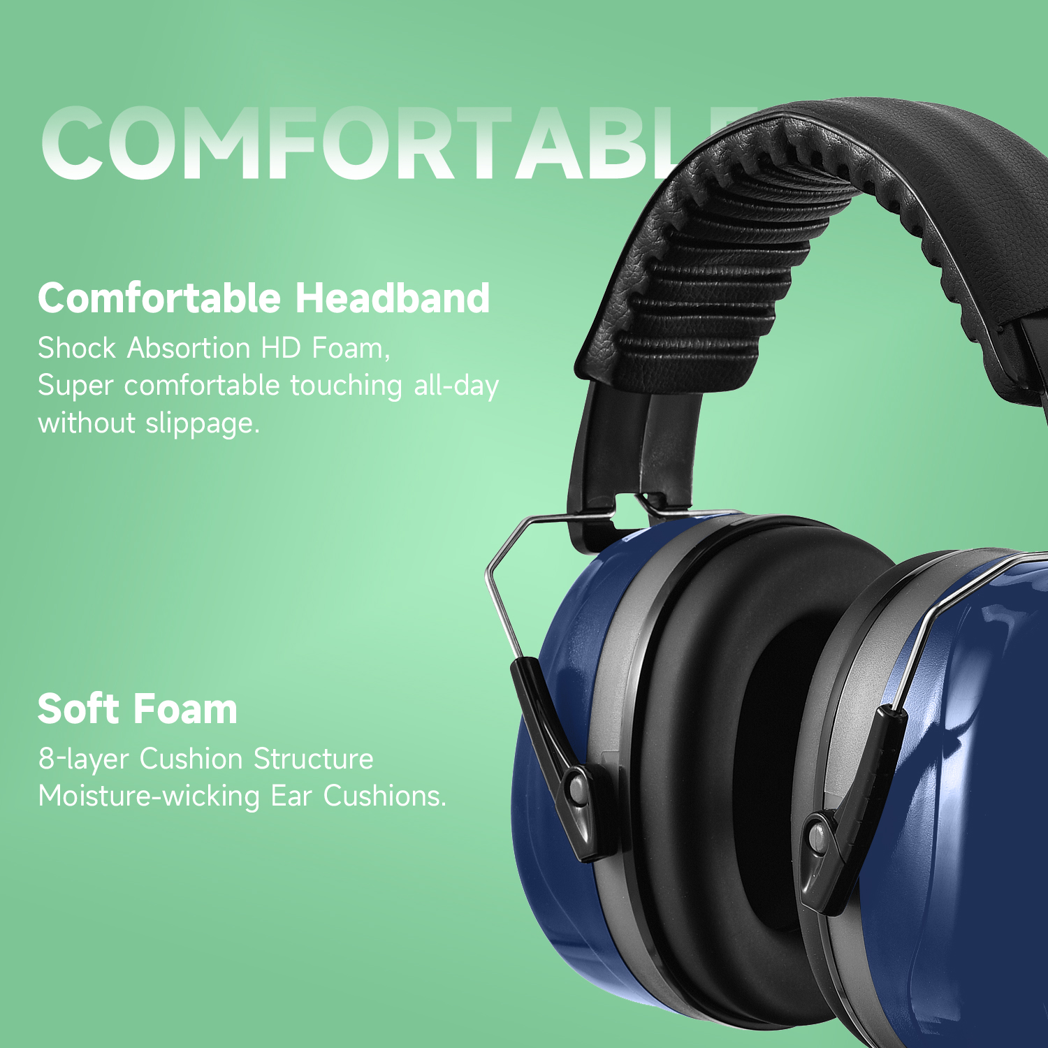 Foldable ABS Hearing Protective Ear Muffs EM-5002B Dark Blue