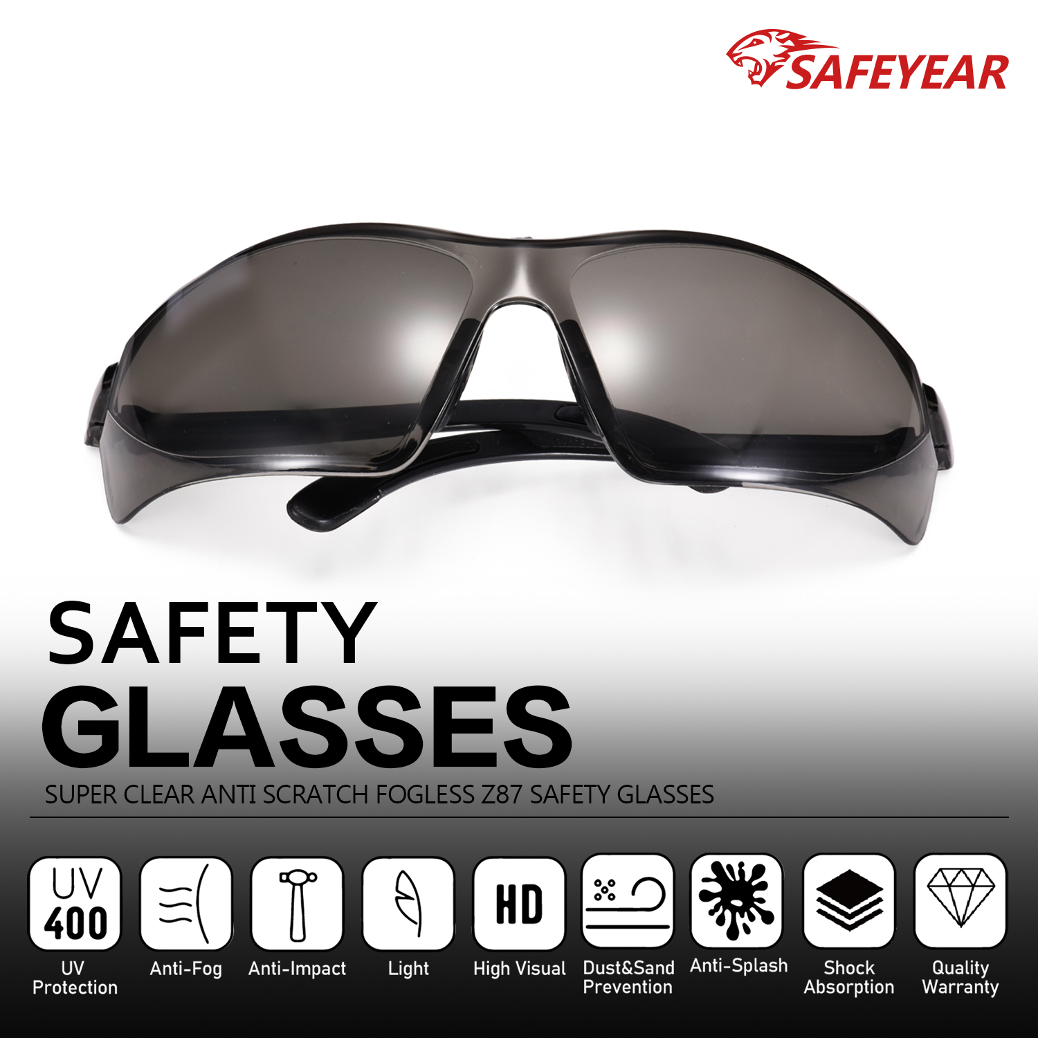 Industrial Black Lens Safety Glasses SG003 Black