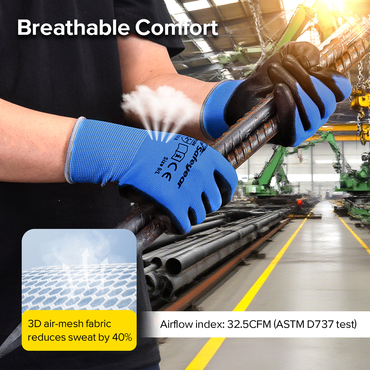 PU Coated Heavy Duty Work Gloves PN8003 Blue