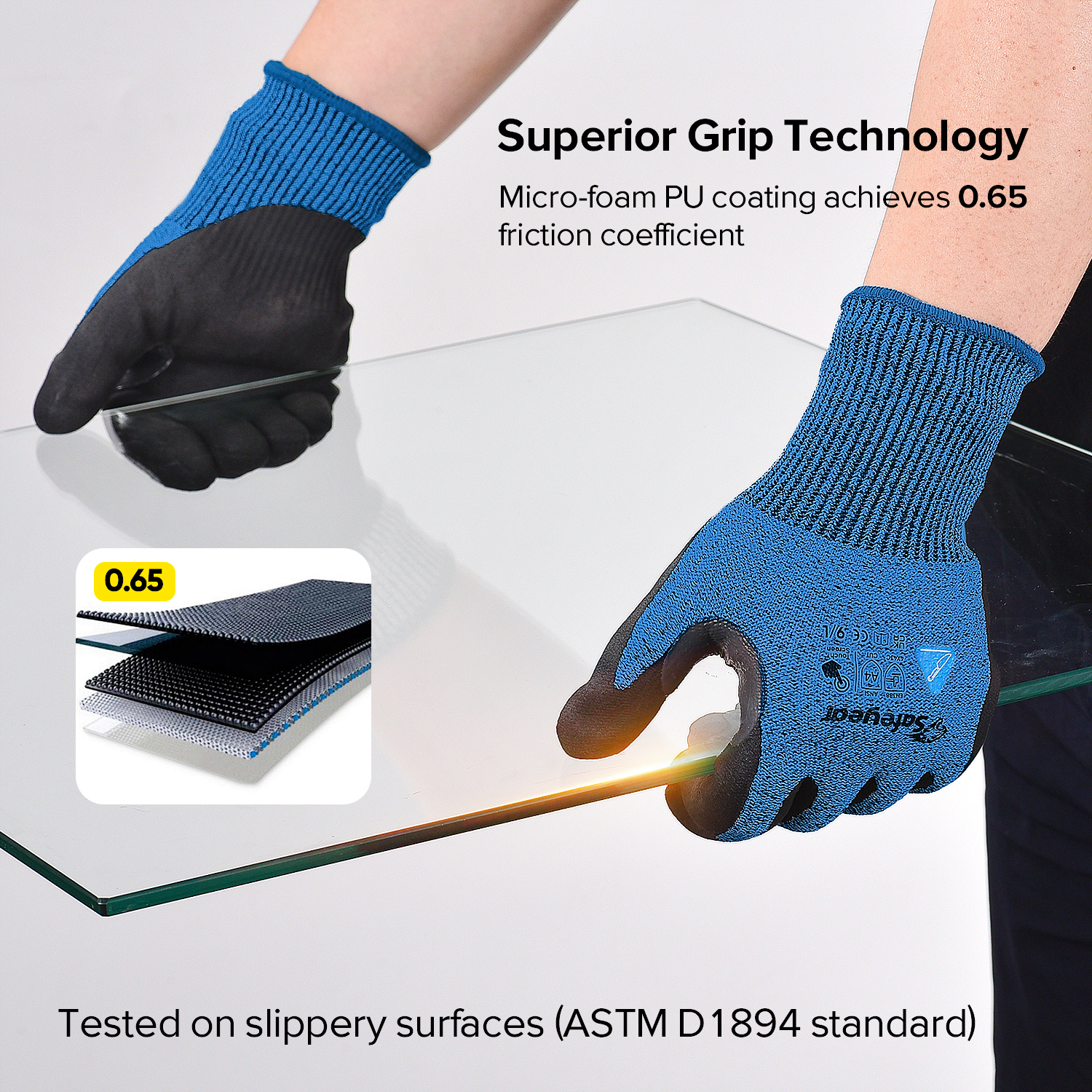 Construction Work Gloves Cut Resistant Safety Work Gloves PD8045 Blue