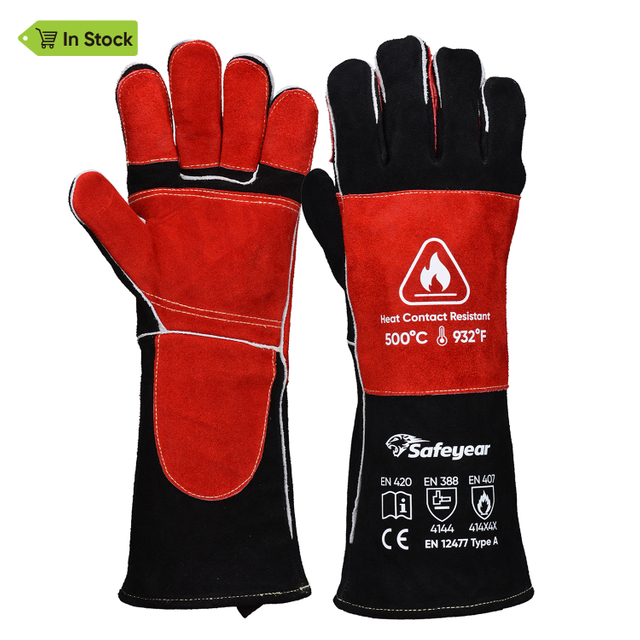  Leather Gloves Heat Resistant Welding Gloves FL-1023 Black & Red