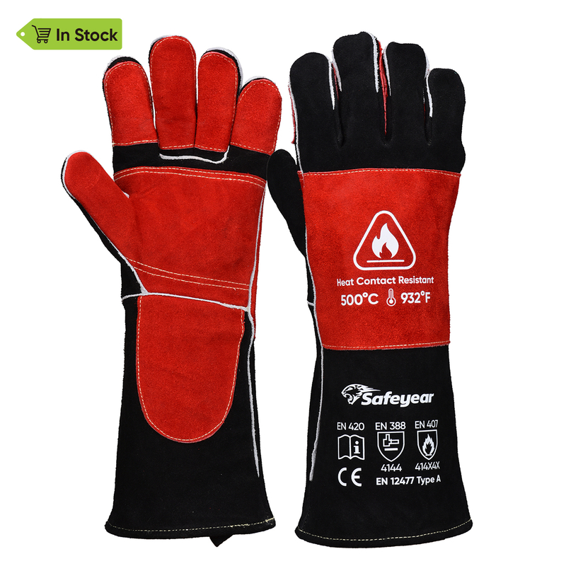  Leather Gloves Heat Resistant Welding Gloves FL-1023 Black & Red