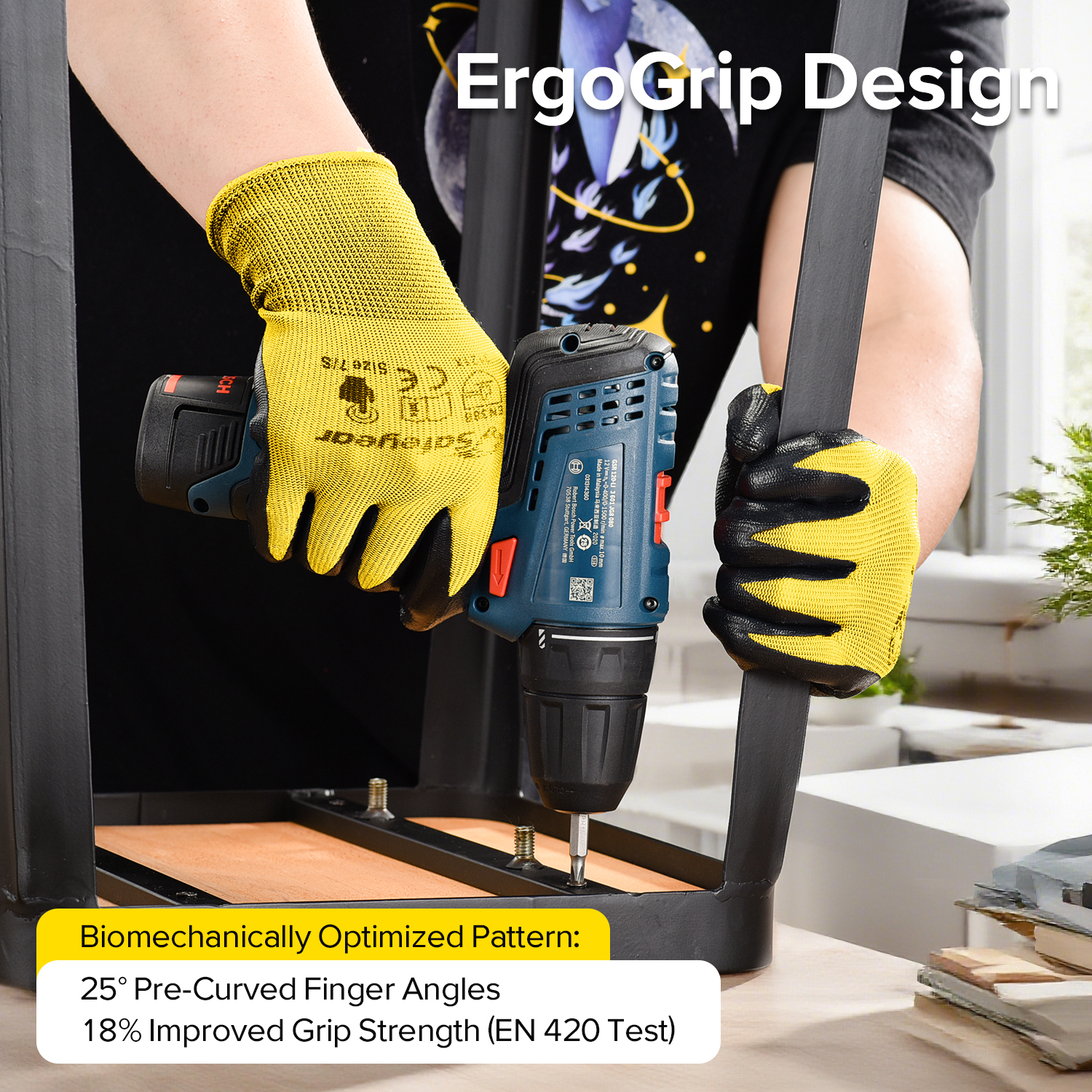 Nitrile Coated Safety Work Gloves N1552 Yellow