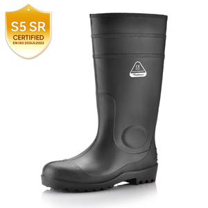 CE Approved S5 Safety Wellington Boots – Heavy-Duty Waterproof PVC Industrial Boots W-6037 Black AquaPioneer