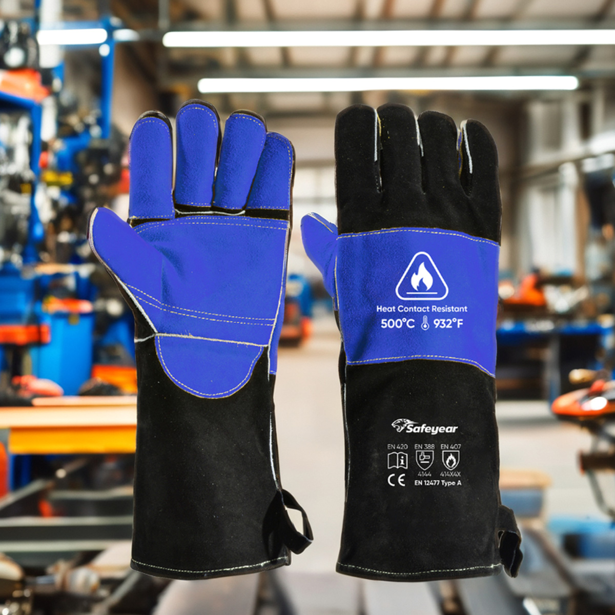 High Temperatre Leather Mitten Gloves High Temperatre Leather Mitten Gloves FL-1023 Black & Blue