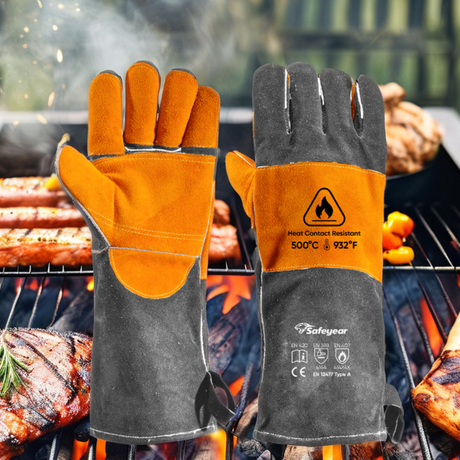  Suede Welder Glove Heat Resistant Laser Welding Gloves FL-1023 Grey & Yellow