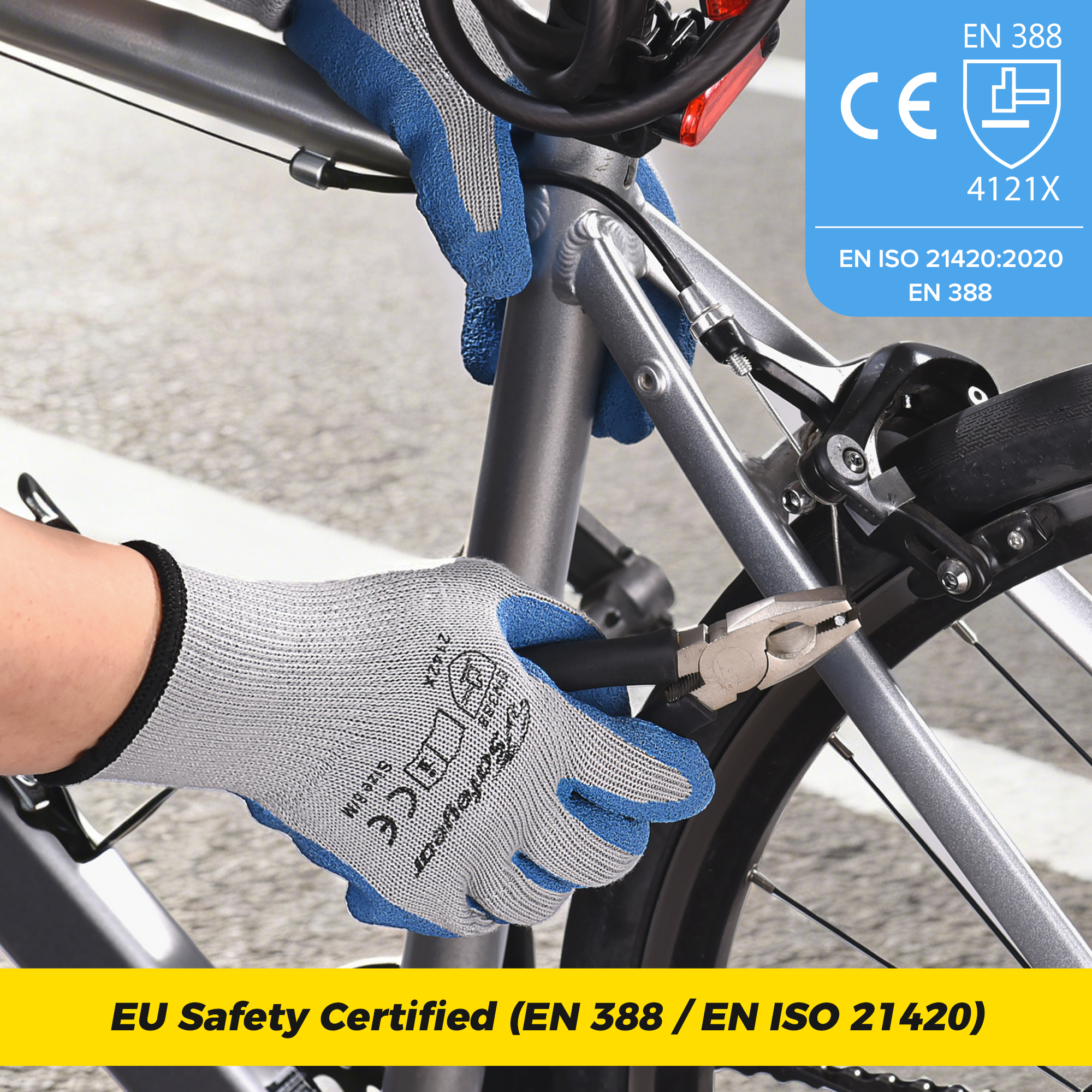 Latex Coated EN 388 2242X Work Gloves for Construction & Handling LY-3013 Grip Guarder Blue