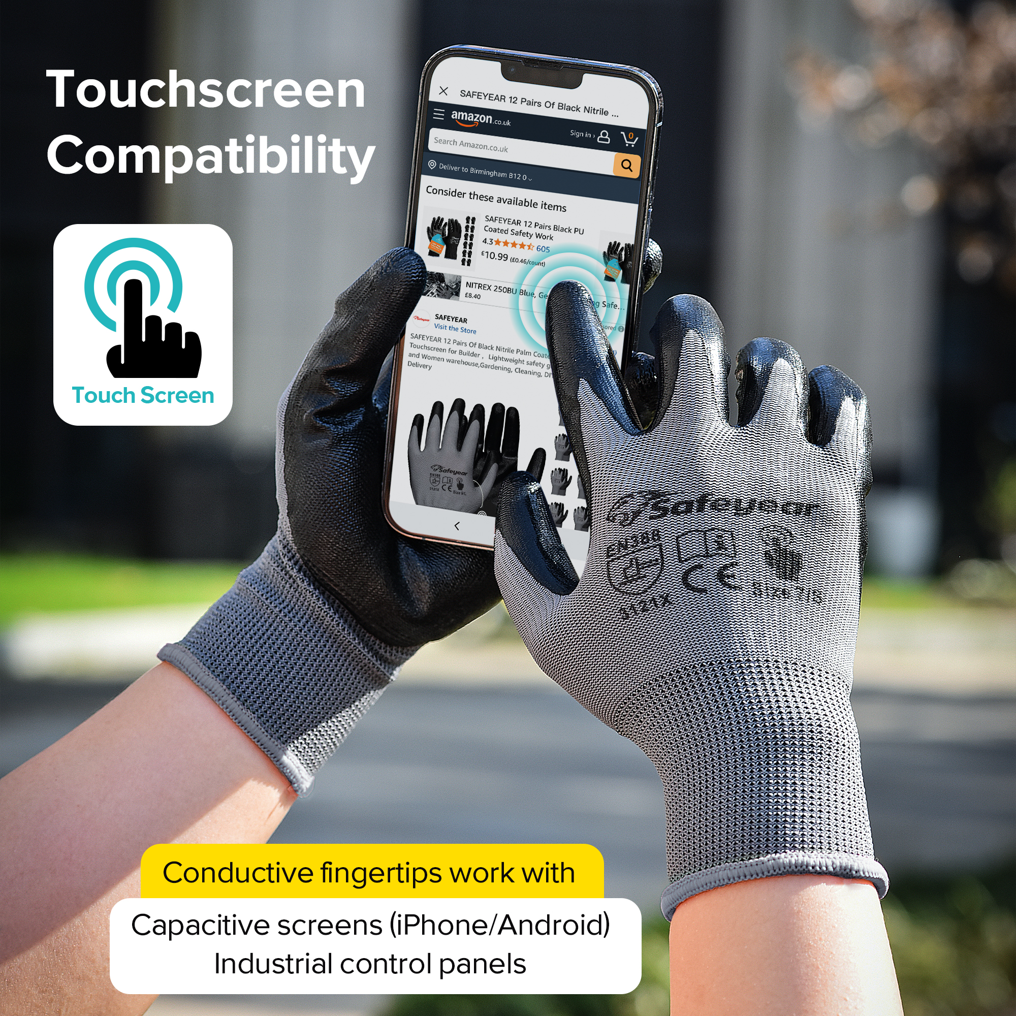 Safeyear Touchscreen Nitrile Foam Coated Work Gloves N1552 Guarder Max