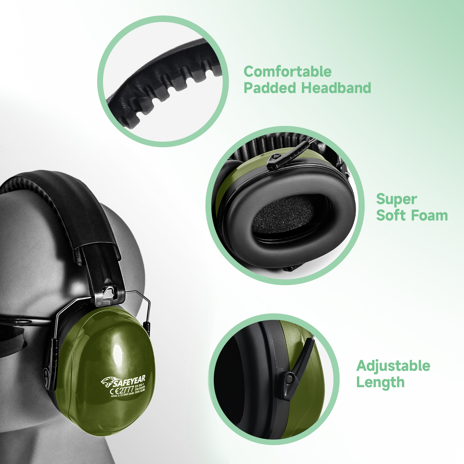 Ready Stock ABS Protective Ear Muffs EM-5002 Green