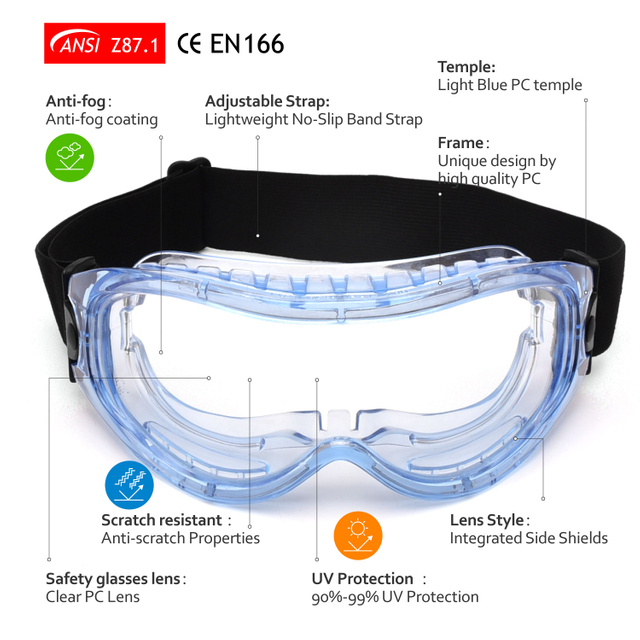 Durable Clear Safety Goggles SG007 Blue