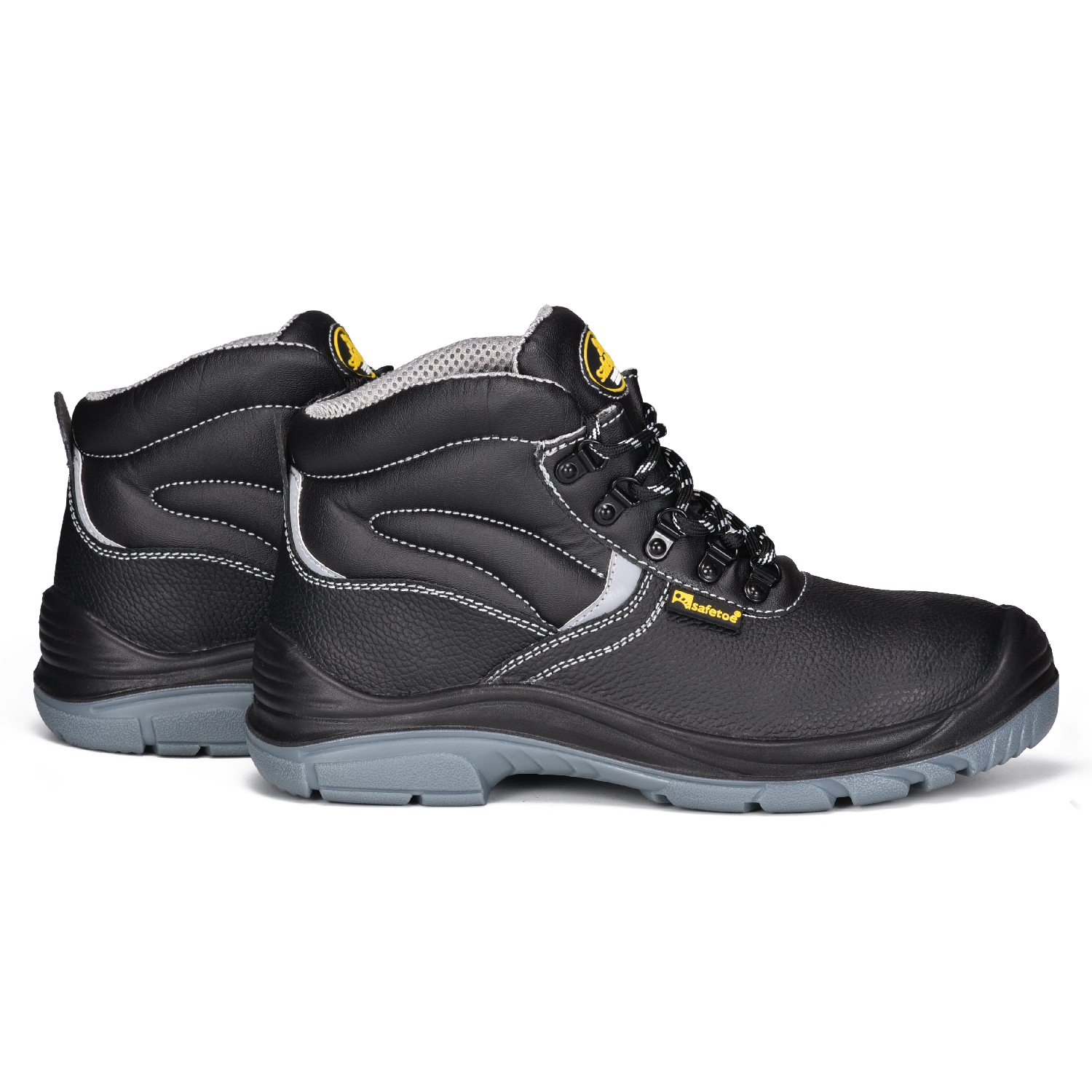 Black Cow Leather Oil Resistant Steel Toe Safety Boots for Men M-8520