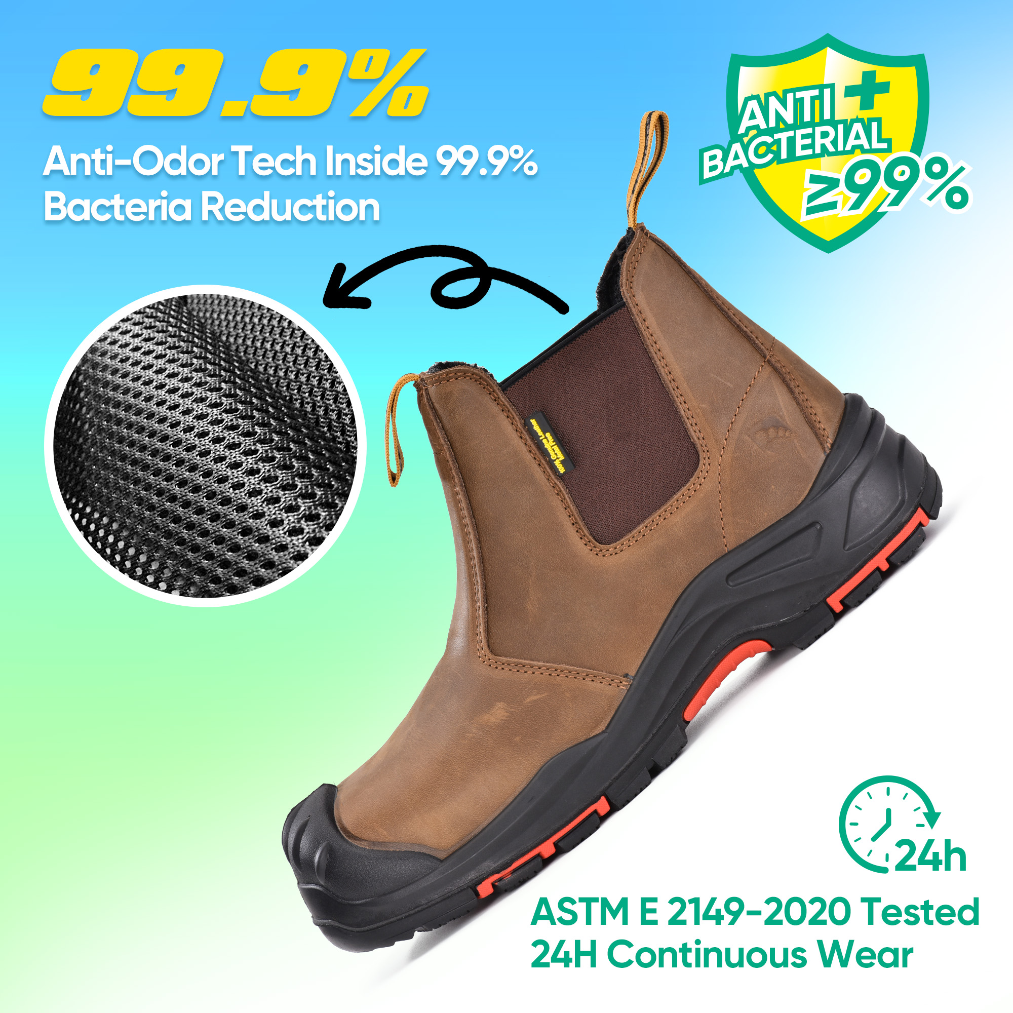 Mens Leather Safety Chelsea Composite Toe Slip On Ankle Dealer Boots M-8025NB OC