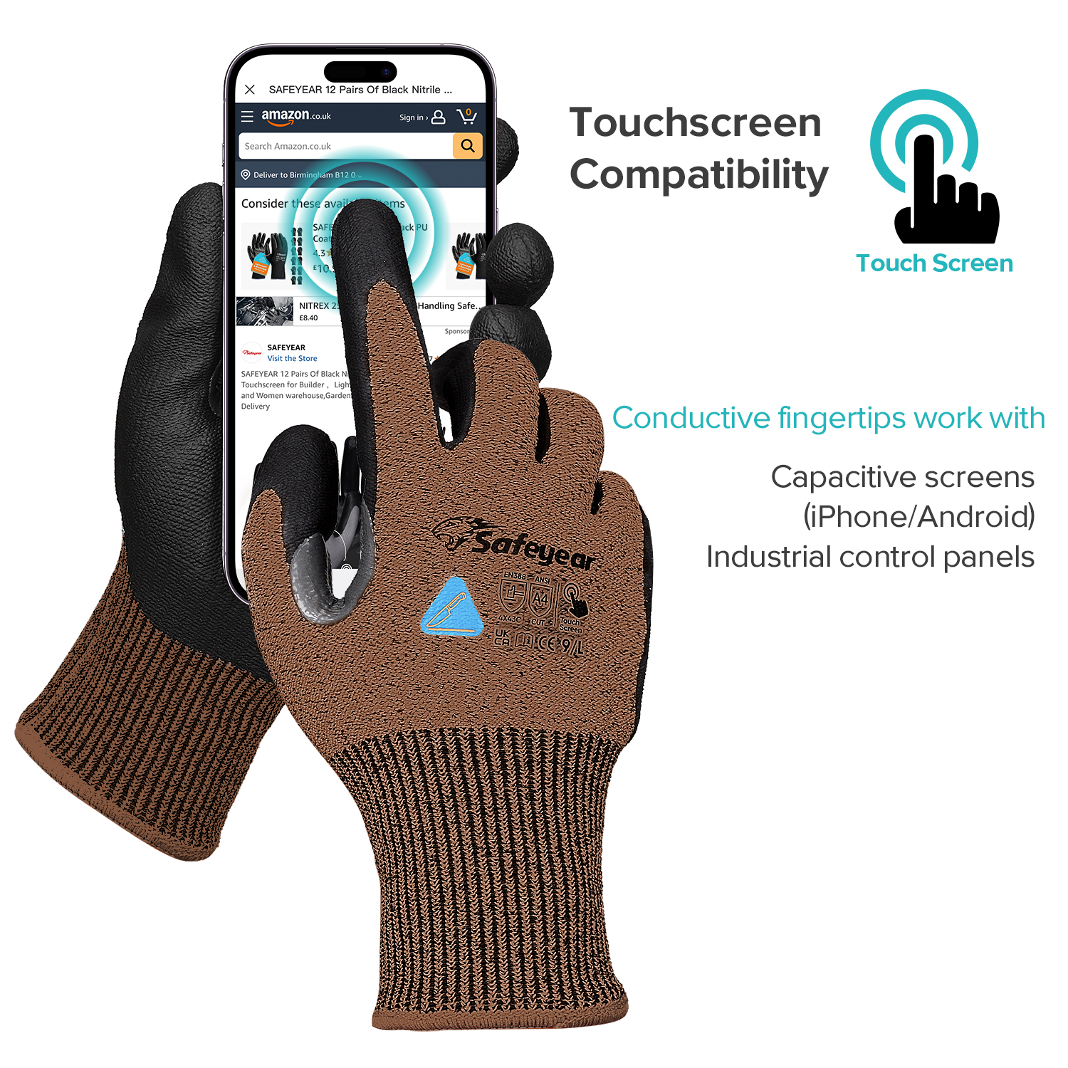 Construction Work Gloves Cut Resistant Safety Work Gloves PD8045 Brown