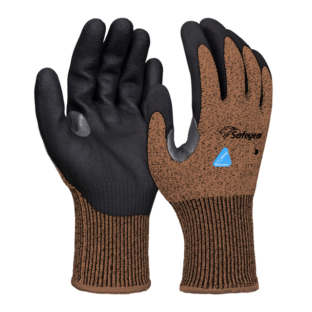 Construction Work Gloves Cut Resistant Safety Work Gloves PD8045 Brown