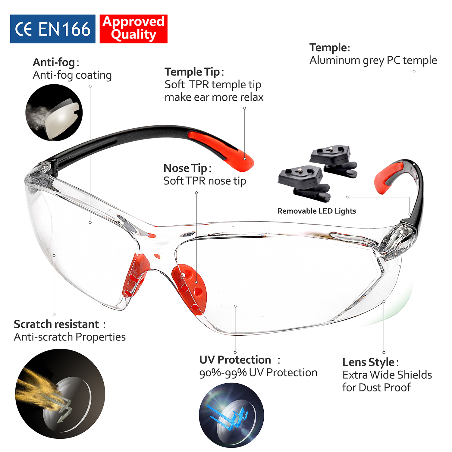 High Quality Clear Lens Safety Glasses SG003 Orange