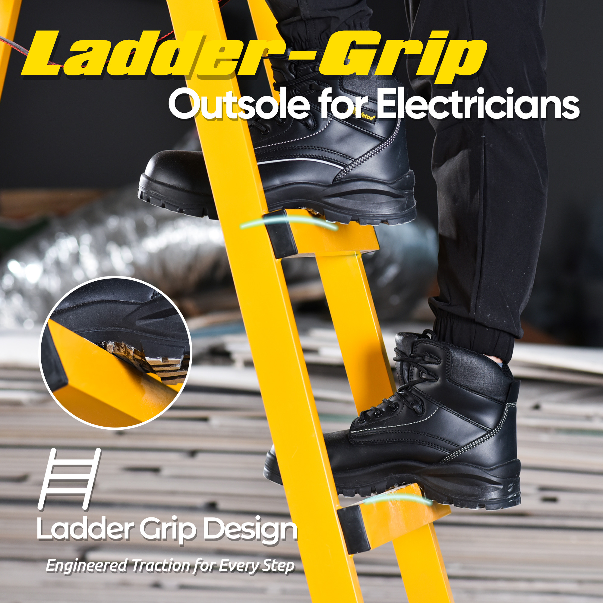 Best EH Rated Electrical Hazard LG Ladder-Grip Outsole Work Boots M-8356RBLG VoltLock