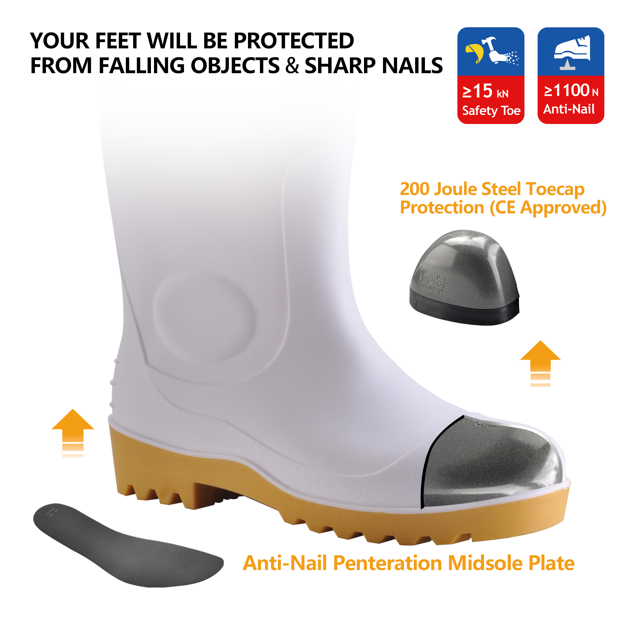 PVC Wellington Rain Boots for Cleaning & Wet Industrial Environments W-6037 White AquaPioneer